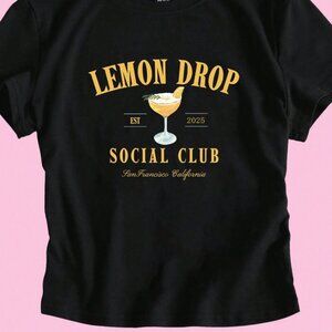 Black Casual Women's Y2k Lemon Drop Print Crop Top Short Sleeve T-Shirt